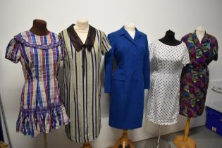 Five mixed vintage dresses, predominantly 1960s, various styles and sizes, multi coloured 80s