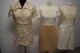 A cream 1960s dress,having beige corduroy skirt, a 1960s linen dress and a 1960s tunic.