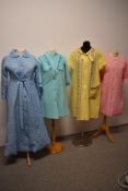 Three vintage nylon dressing gowns and a 1950s/60s cotton house coat.
