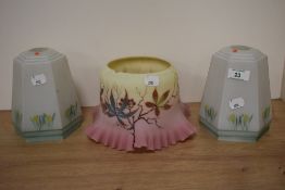 A trio of vintage Art Deco glass lamp shades.