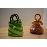 Two art glass handbag ornaments, including a Murano Vincenza Collection hand blown ornament