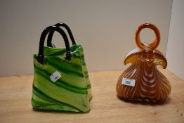 Two art glass handbag ornaments, including a Murano Vincenza Collection hand blown ornament