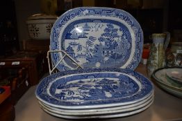 Six 19th Century blue and white ashettes in the willow pattern
