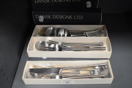 Six boxes of Dansk design cutlery, having slim line ribbed handles.