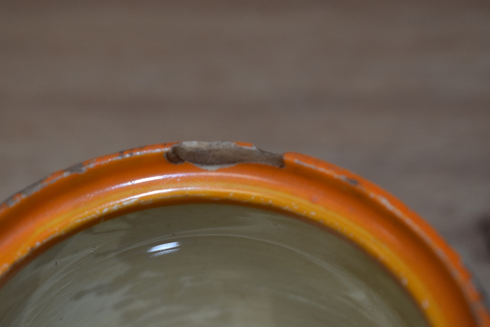 A hand painted Clarice Cliff 'Bizzare' preserve pot, void of lid sold with a similarly styled - Image 4 of 5