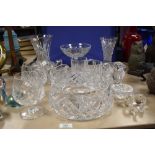 An assorted collection of cut glassware, to include brandy balloons, vases, a teapot, a Sevres glass