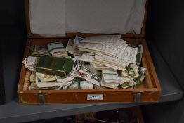 WOODEN CASE FULL OF CIGARETTE AND TRADE CARDS, TYPHOO, R J LEA, PLAYERS ETC Wooden case/box with