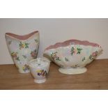 Two Maling ware vases having lustre finish with floral sprigs and a similar trinket pot.