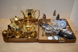 A box of oriental gold coloured lustre tea ware and a collection of miscellaneous ceramic and