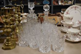Two cut crystal decanters and selection of cut glasses