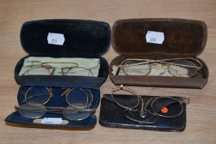 A collection of antique Pince-nez and spectacles.