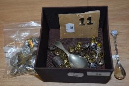 A selection of vintage Lancashire constabulary buttons, a caddy spoon and a 925 silver spoon with