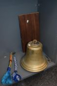 A 1930s heavy brass ships bell, having 'kingston Pearl, 1937, Hull' to front, having clapped and two