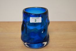 A mid century Whitefriars knobbly glass vase in Kingfisher blue.