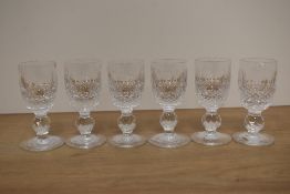 Six Waterford crystal sherry glasses in the Coleen style.