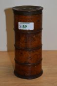 A Victorian treen four section spice tower, with tin lid, measuring 17cm tall