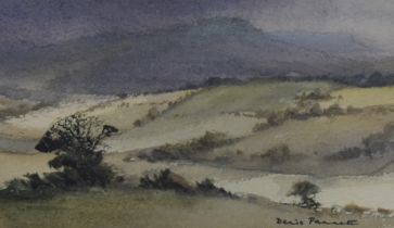 Denis Pannett (20th Century), watercolour, 'Rain Over The Purbeck Hills', signed to the lower right,