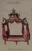 After Edward Rooker (1712-1774, British), hand-coloured restrike, Three Chippendale furniture