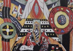 After Marsden Hartley (1877-1943, American), canvas print, An Indian themed composition, measuring