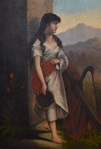 Josef Albrecht (19th Century), oil on canvas, A portrait of a dark haired woman with pink sash,