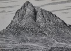 Alfred Wainwright (1907-1991), pen and ink, 'Buachaille Etive Mor', Glencoe, one of the best known
