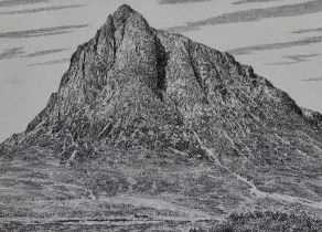 Alfred Wainwright (1907-1991), pen and ink, 'Buachaille Etive Mor', Glencoe, one of the best known