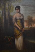 Josef Albrecht (19th Century), oil on canvas, A full length portrait of a girl holding a lute within