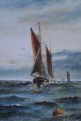 B.M Stewart (20th Century), watercolour, A yacht sailing towards a buoy & a waterlogged field
