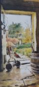 After David Elliott (20th Century), coloured prints, Two interior scenes and a courtyard, limited