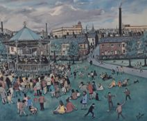After Edith Le Breton (1912-1992), coloured print, 'Winter Wedding' & 'The Bandstand (Stamford Park,