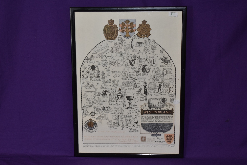 20th Century, coloured print, An illustrated and historical map of Westmorland, number 162, framed - Image 2 of 3
