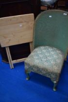 A woven fibre bedroom chair and folding beech occasional table