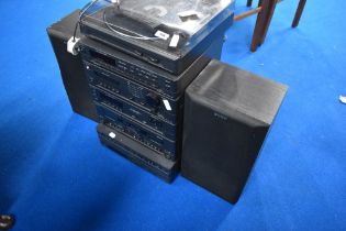 A Sony stereo and speakers