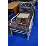 A conservatory chair and strung stool