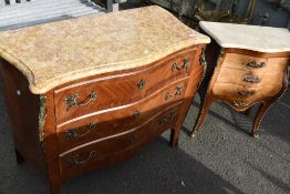 Two Bombe style chests, each having marble tops