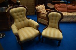 A Victorian stained frame armchair and similar nursing style chair , both with knurl frames and