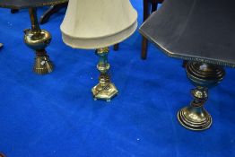 Three brass table lamps, various designs