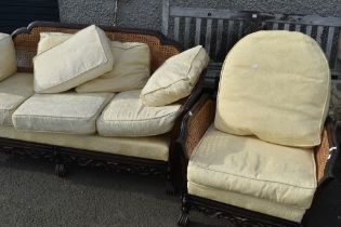 A two piece bergere cane lounge suite