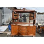 A late Victorian oak mirror back sideboard , with Art Nouveau style brass handles