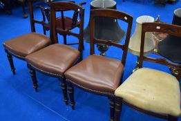 A set of three Victorian mahogany Aesthetic style rail back dining chairs and another similar (4
