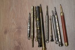 A selection of ten Victorian mechanical pencils, one being a retractable pen and pencil holder