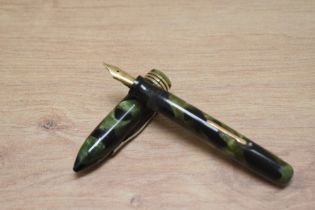 A National Pen Products The Lincoln pen a lever fill fountain pen in green marble with three