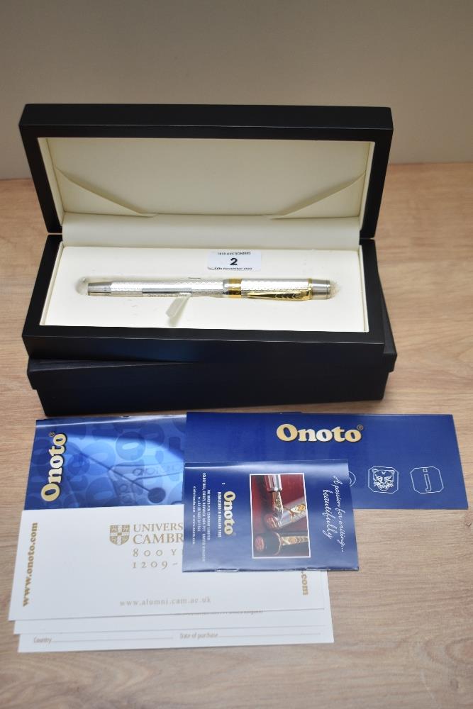 An Onoto University of Cambridge limited edition fountain pen 1/200 in solid sterling silver, with