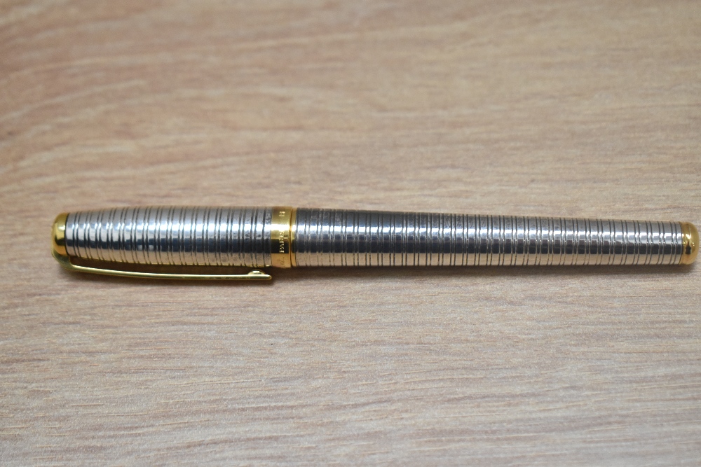 A S T Dupont Fidelio converter fountain pen silver plated hooped design with gold trim having 14k - Image 5 of 5