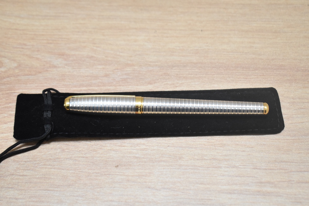 A S T Dupont Fidelio converter fountain pen silver plated hooped design with gold trim having 14k - Image 4 of 5