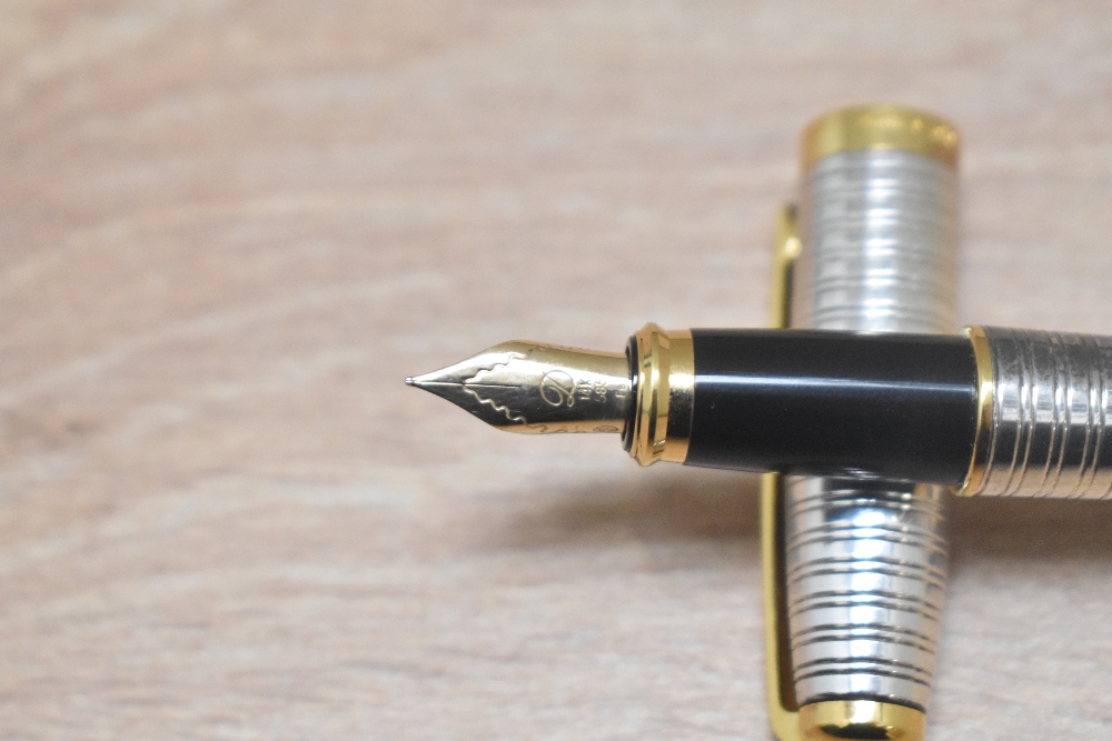 A S T Dupont Fidelio converter fountain pen silver plated hooped design with gold trim having 14k - Image 3 of 5