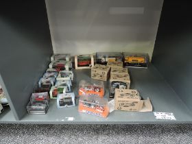 A shelf of modern die-casts including Oxford, Shell 007, Guitoy, Schuco etc, all boxed, approx 20+