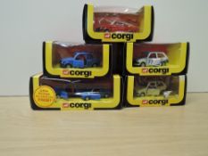 Five 1980's Corgi die-cast, 275 Austin Metro in red, 275 Austin Metro in cream, 275 Austin Metro