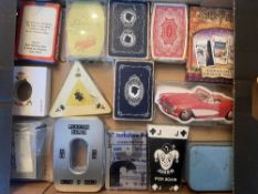A box of vintage Advertising Playing Cards, Trick and Shape related including Harry Potter, Stanley,