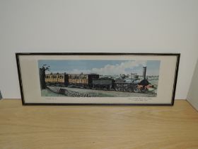 A framed Carriage Print after C.Hamilton Ellis, Travel in 1855, Maryport & Carlisle Railway train